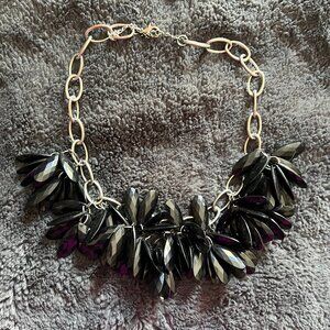 Black with Silver Metal Statement Necklace